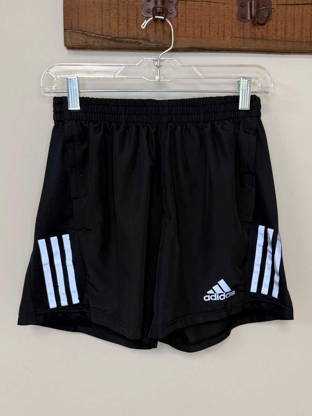 Adidas: Boys Athletic Shorts Black White, Size M (5" inseam)
